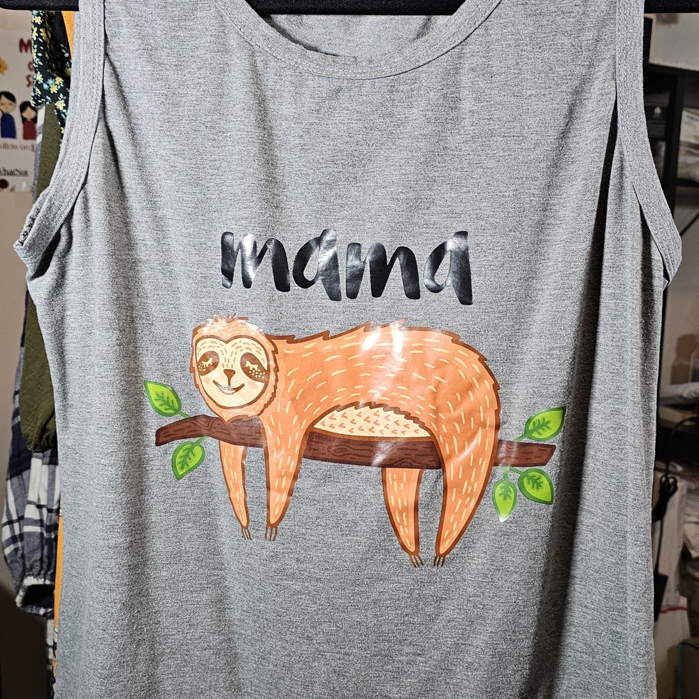 Gray Tank Top with Sloth Graphic